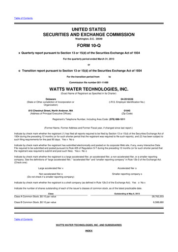 Thumbnail Watts Water Technologies
 10-Q Quarterly Report FY2013 