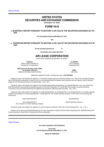 Thumbnail Air Lease Corporation
 10-Q Quarterly Report FY2013 