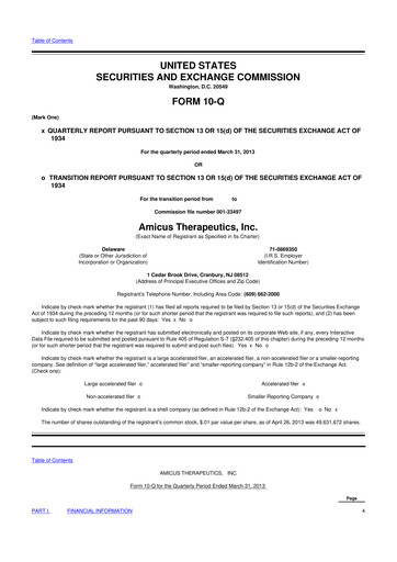 Thumbnail Amicus Therapeutics
 10-Q Quarterly Report FY2013 