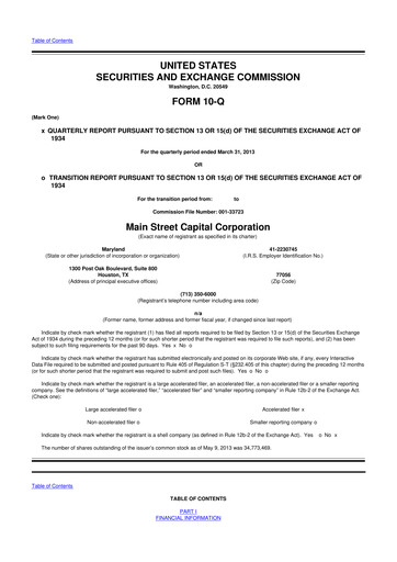 Thumbnail Main Street Capital
 10-Q Quarterly Report FY 
