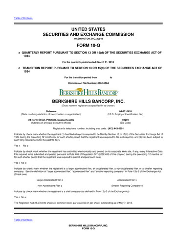 Thumbnail Berkshire Hills Bancorp 10-Q Quarterly Report FY 
