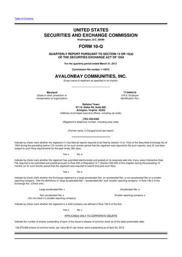 Thumbnail AvalonBay Communities 10-Q Quarterly Report FY2013 