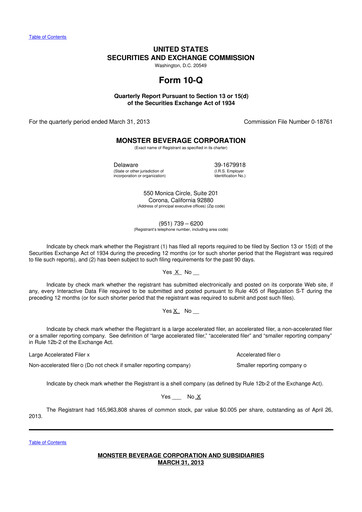 Thumbnail Monster Beverage 10-Q Quarterly Report FY2013 