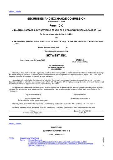Thumbnail SkyWest 10-Q Quarterly Report FY2013 