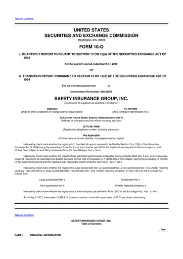 Thumbnail Safety Insurance
 10-Q Quarterly Report FY2013 