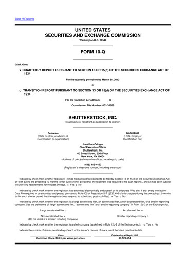 Miniature Shutterstock 10-Q Rapport trimestriel 2013 