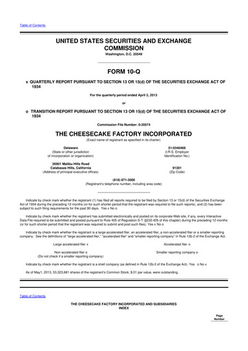Thumbnail The Cheesecake Factory
 10-Q Quarterly Report FY2013 
