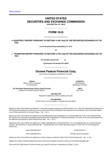 Thumbnail Oconee Federal Financial 10-Q Quarterly Report FY2013 