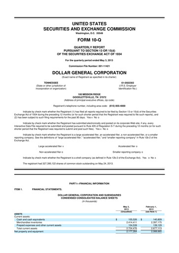 Thumbnail Dollar General 10-Q Quarterly Report FY2013 