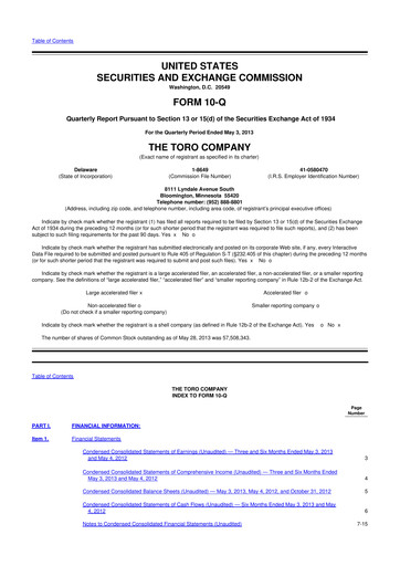 Thumbnail The Toro Company
 10-Q Quarterly Report FY2013 