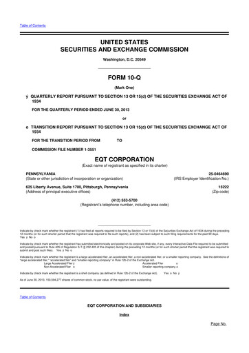 Thumbnail EQT Corporation
 10-Q Quarterly Report FY2013 