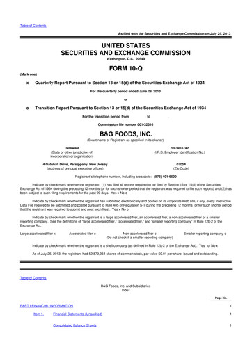Miniature B&G Foods

 10-Q Rapport trimestriel 2013 