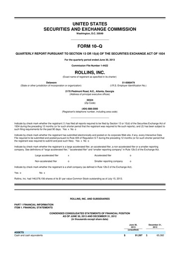 Miniature Rollins 10-Q Rapport trimestriel 2013 