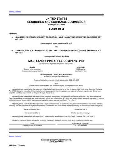 Thumbnail Maui Land & Pineapple Company 10-Q Quarterly Report FY2013 