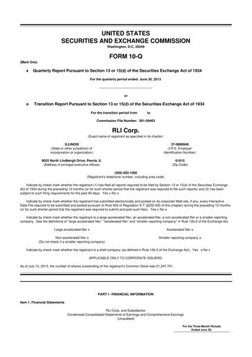 Vorschaubild RLI Corp.
 10-Q Quartalsbericht 2013 