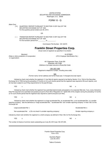 Miniature Franklin Street Properties 10-Q Rapport trimestriel  