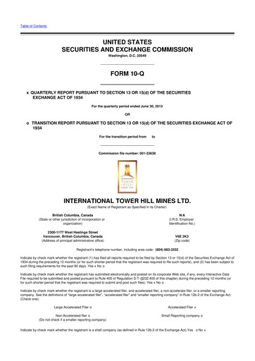 Thumbnail International Tower Hill Mines 10-Q Quarterly Report FY2013 