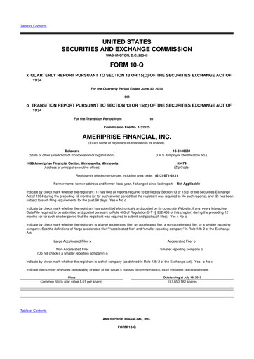 Thumbnail Ameriprise Financial
 10-Q Quarterly Report FY2013 