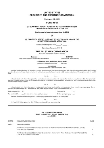 Thumbnail Allstate 10-Q Quarterly Report FY2013 