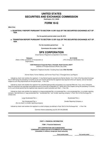 Thumbnail SPX Technologies 10-Q Quarterly Report FY2013 