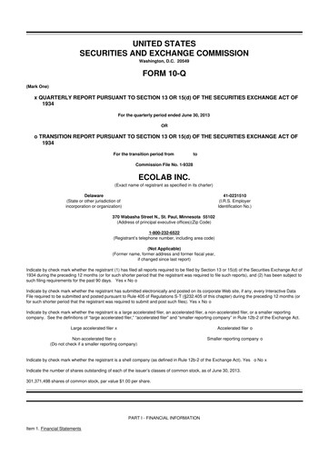 Thumbnail Ecolab 10-Q Quarterly Report FY2013 