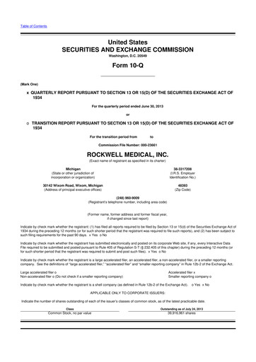 Vorschaubild Rockwell Medical
 10-Q Quartalsbericht  