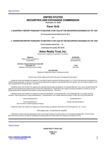 Thumbnail Arbor Realty Trust
 10-Q Quarterly Report FY2013 