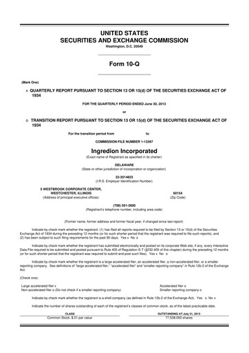 Thumbnail Ingredion 10-Q Quarterly Report FY2013 