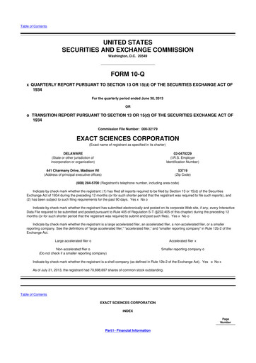 Vorschaubild Exact Sciences 10-Q Quartalsbericht 2013 