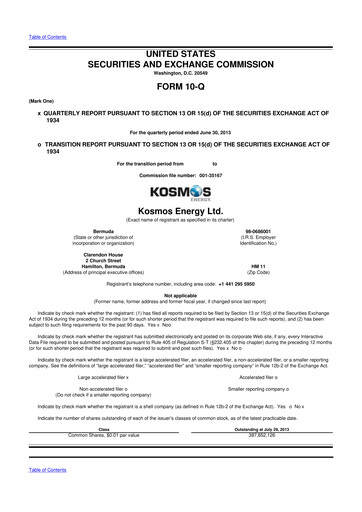 Miniature Kosmos Energy 10-Q Rapport trimestriel 2013 