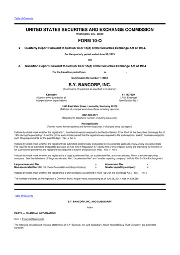 Thumbnail Stock Yards Bancorp 10-Q Quarterly Report FY2013 