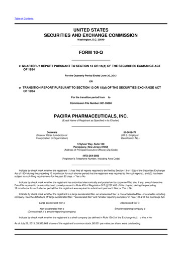 Vorschaubild Pacira Biosciences
 10-Q Quartalsbericht 2013 