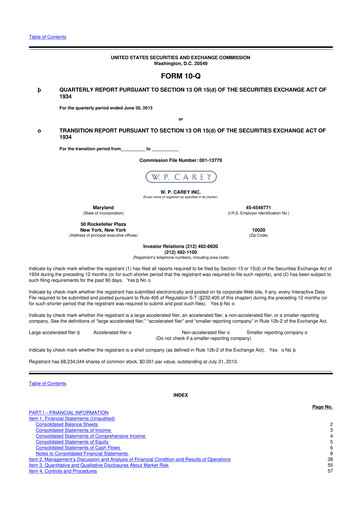 Thumbnail W. P. Carey 10-Q Quarterly Report FY2013 