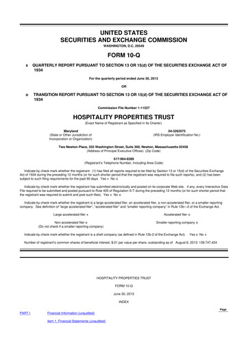 Thumbnail Service Properties Trust 10-Q Quarterly Report FY2013 
