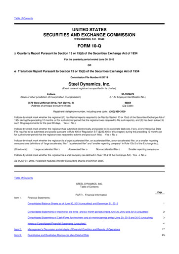 Thumbnail Steel Dynamics
 10-Q Quarterly Report FY2013 