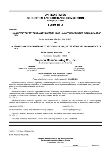 Thumbnail Simpson Manufacturing Company
 10-Q Quarterly Report FY2013 