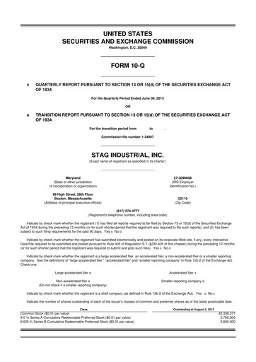 Thumbnail STAG Industrial 10-Q Quarterly Report FY2013 