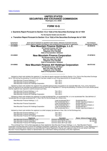 Miniature New Mountain Finance Corporation 10-Q Rapport trimestriel  