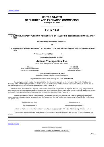 Thumbnail Amicus Therapeutics
 10-Q Quarterly Report FY2013 