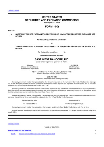 Thumbnail East West Bancorp
 10-Q Quarterly Report FY2013 