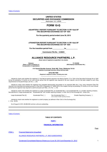 Miniature Alliance Resource Partners 10-Q Rapport trimestriel  