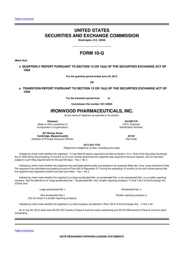 Miniature Ironwood Pharmaceuticals
 10-Q Rapport trimestriel 2013 