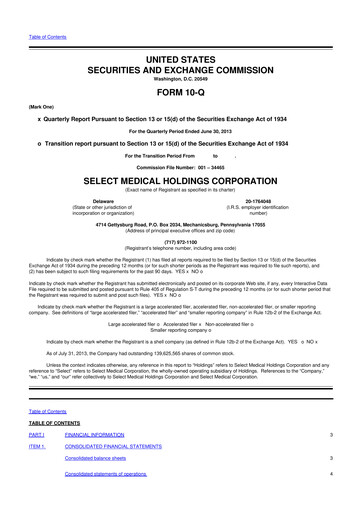 Miniature Select Medical Holdings 10-Q Rapport trimestriel 2013 