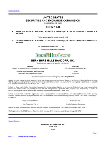 Thumbnail Berkshire Hills Bancorp 10-Q Quarterly Report FY2013 