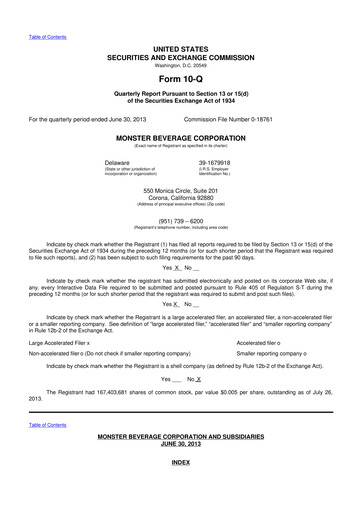 Thumbnail Monster Beverage 10-Q Quarterly Report FY2013 