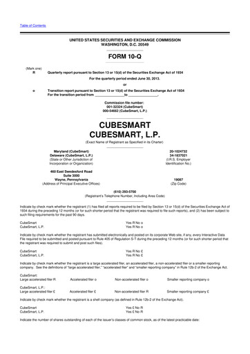 Thumbnail CubeSmart
 10-Q Quarterly Report FY2013 