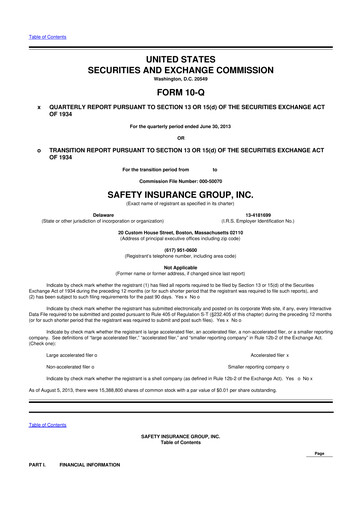 Thumbnail Safety Insurance
 10-Q Quarterly Report FY2013 