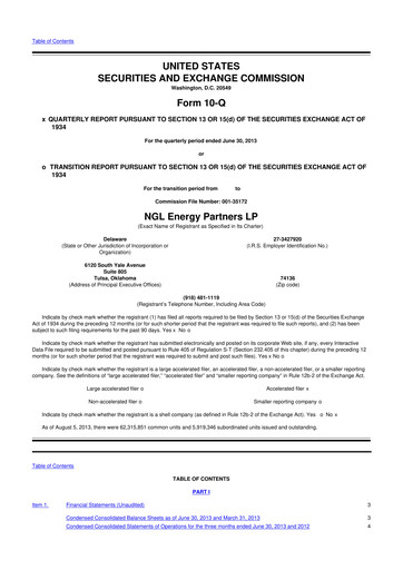 Miniature NGL Energy Partners
 10-Q Rapport trimestriel 2014 