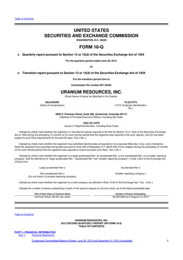 Thumbnail Westwater Resources
 10-Q Quarterly Report FY2013 