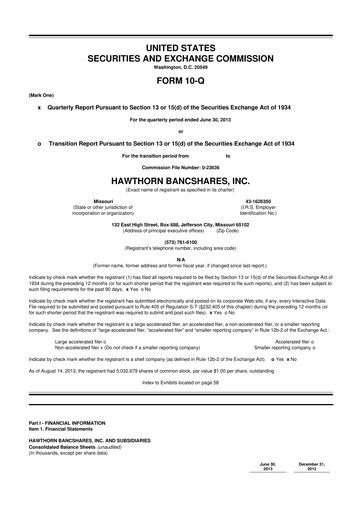 Thumbnail Hawthorn Bancshares 10-Q Quarterly Report FY2013 